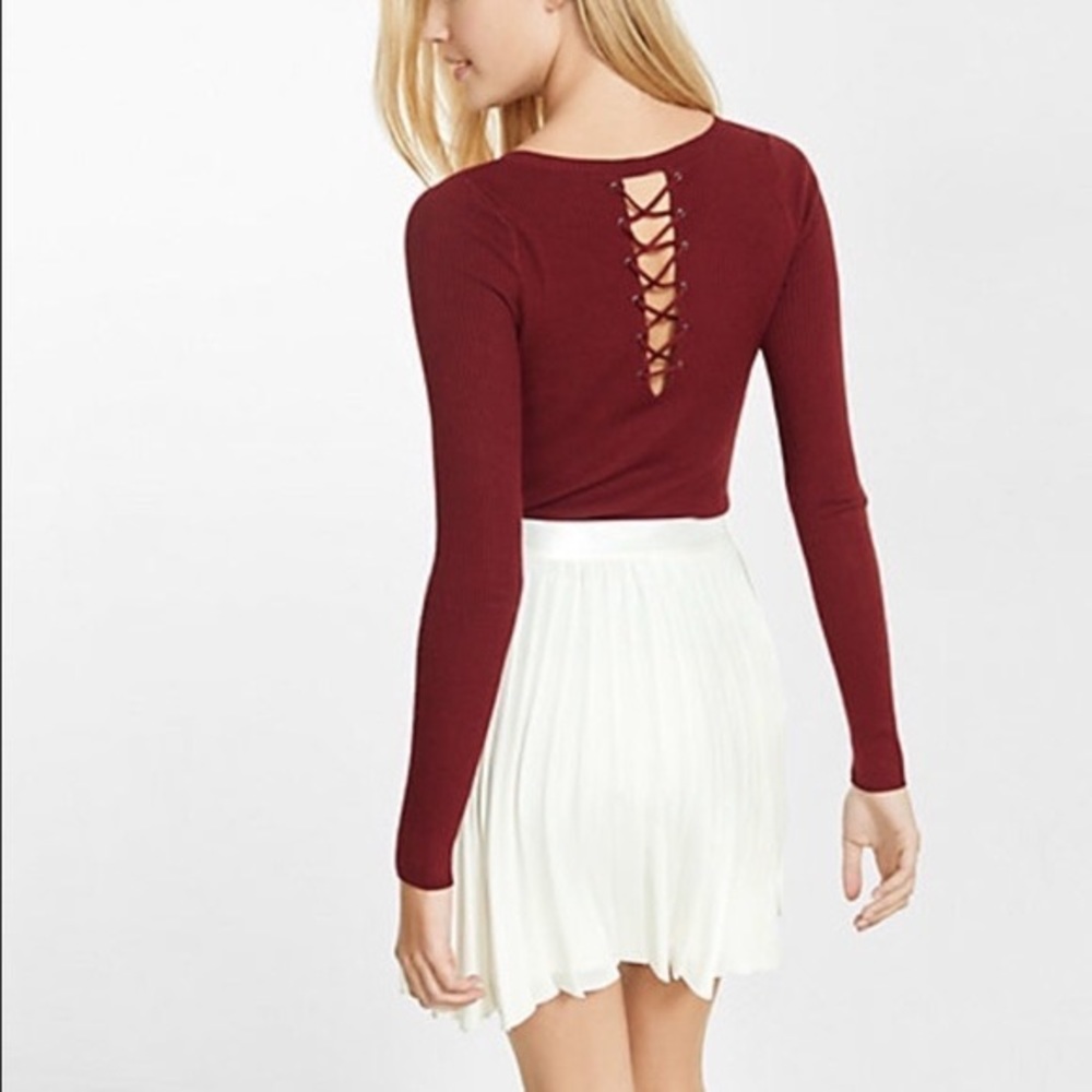 Express Laced Up Back Crew Neck Sweater